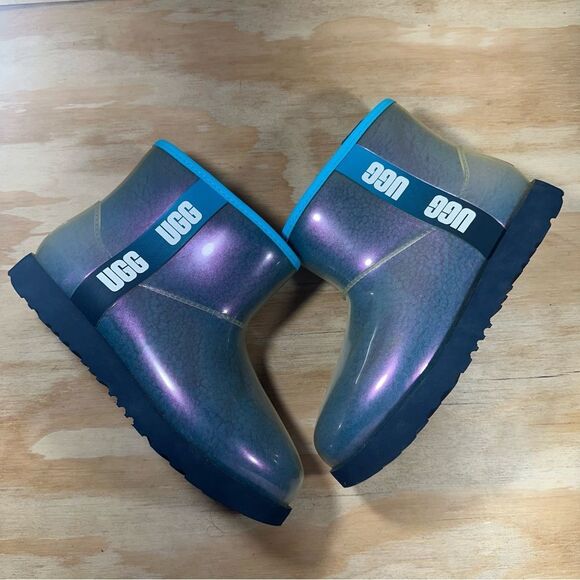 UGG  Iridescent Mini Boots with Aqua Trim Women’s Size 6 - Picture 2 of 8